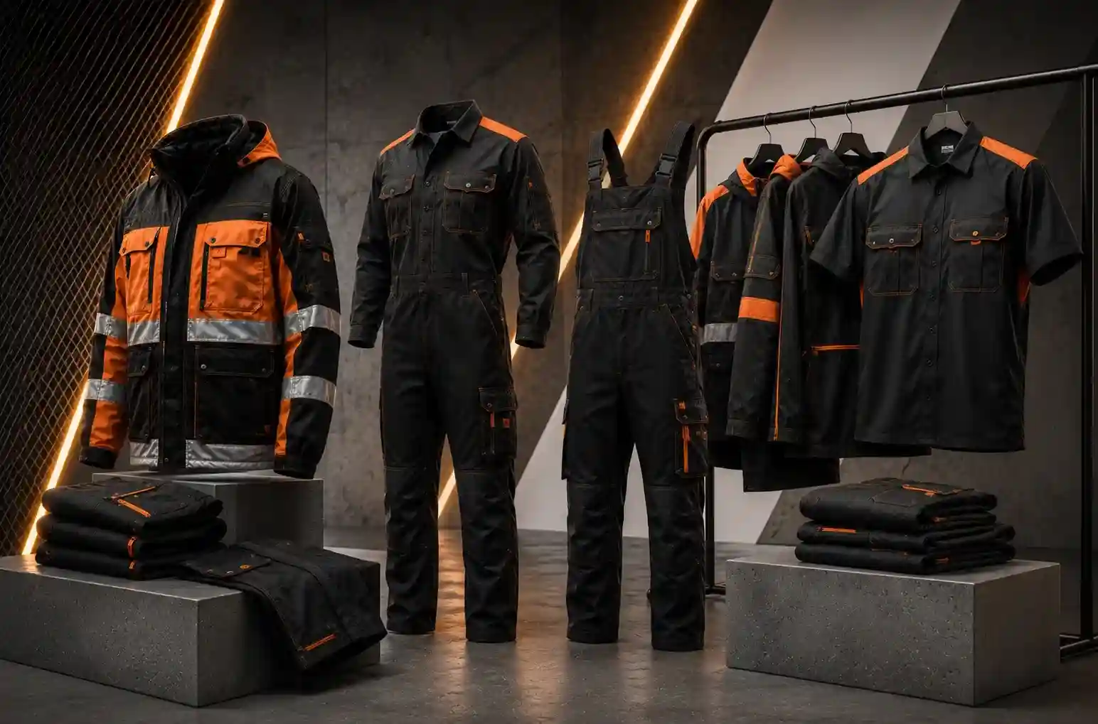 Black and orange industrial workwear collection